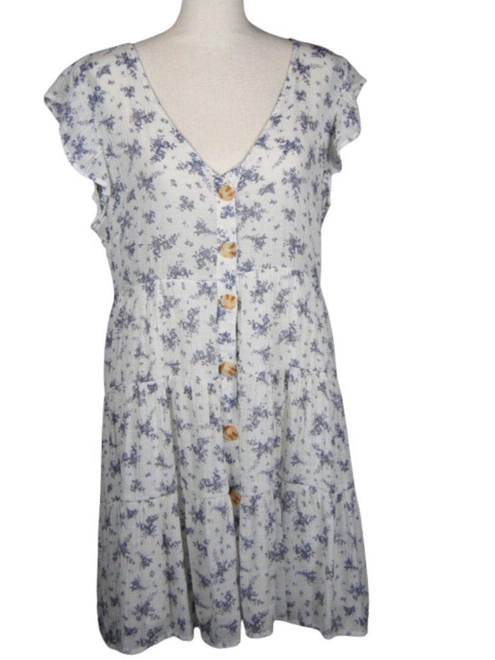 Ruffled sleeves Blue/gray Floral Tiered Mini Dress Cottagecore Prairie Style